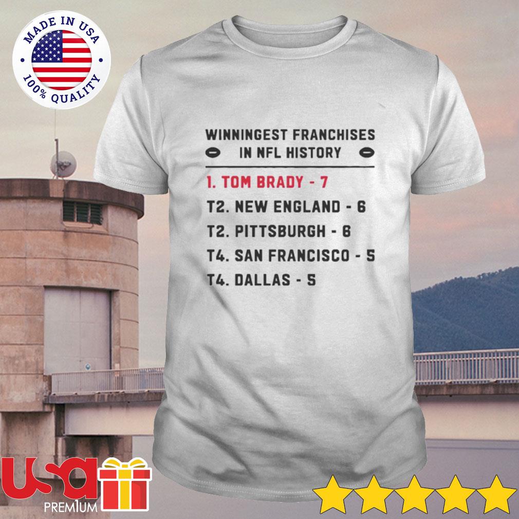 Winningest Franchises In Football History Tom Brady 7 Rings T Shirt