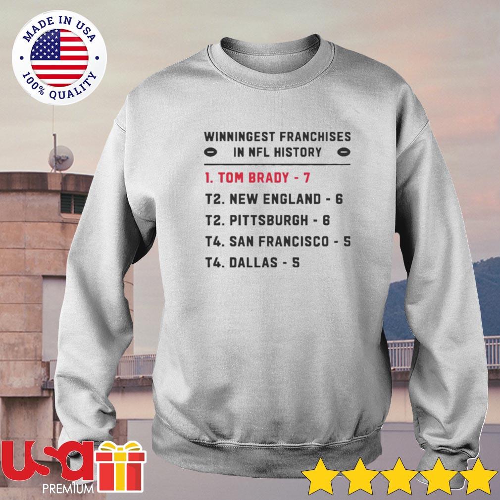 Winningest Franchises In Football History Tom Brady 7 Rings T Shirt