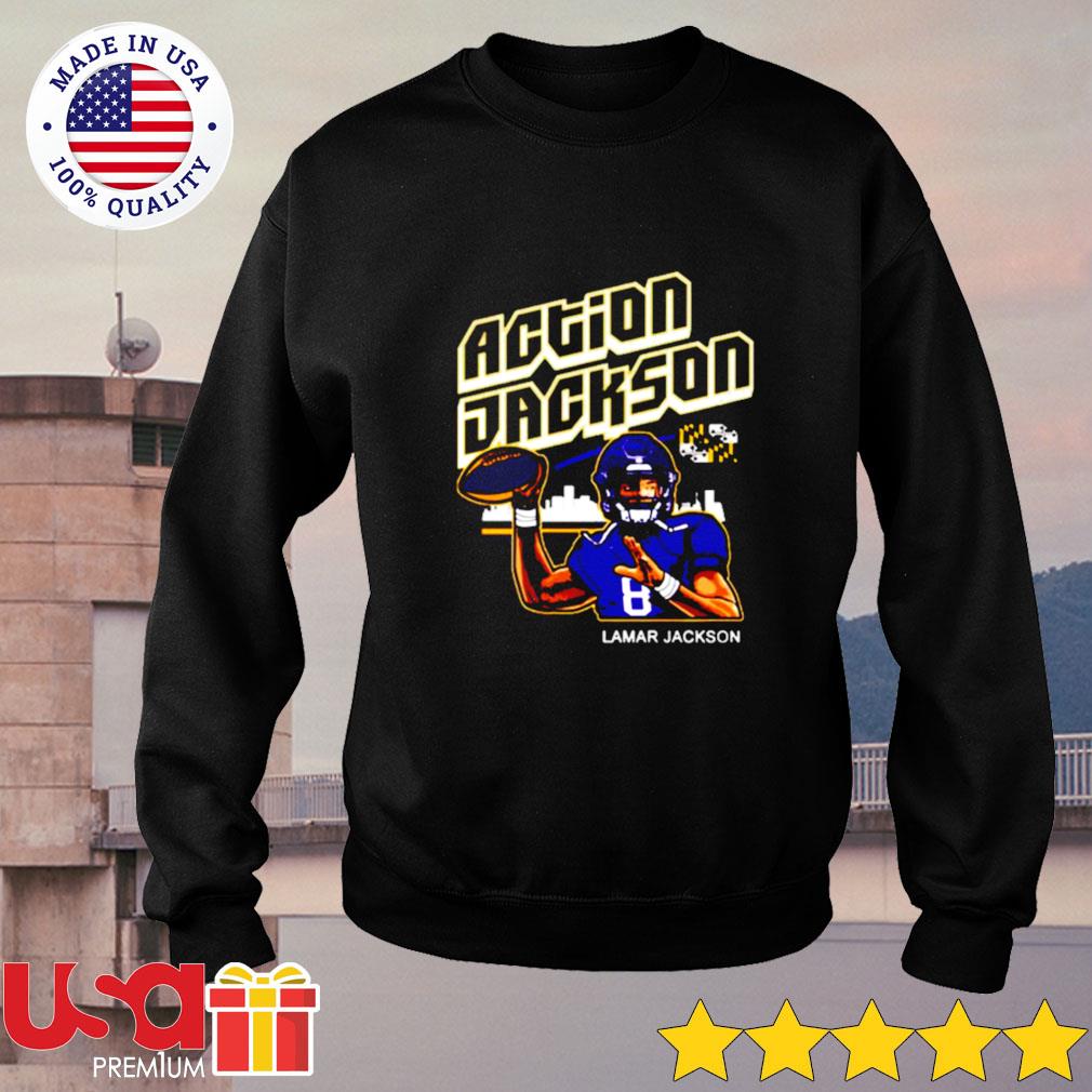 Get Buy Lamar Jackson Action Jackson Baltimore Ravens Sweatshirt