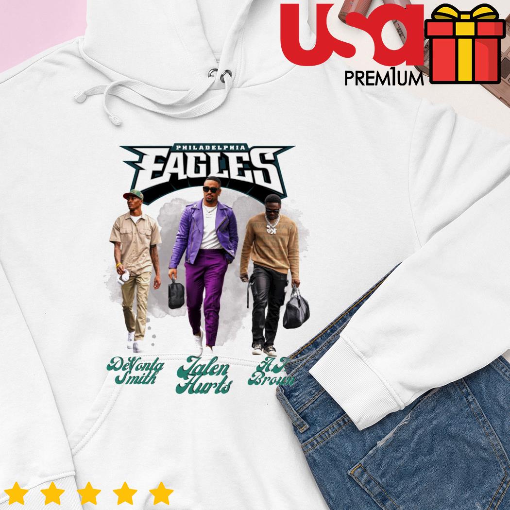 Philadelphia Eagles Aj Brown Jalen Hurts And Devonta Smith Fly Eagles Fly  Signatures Shirt - Limotees