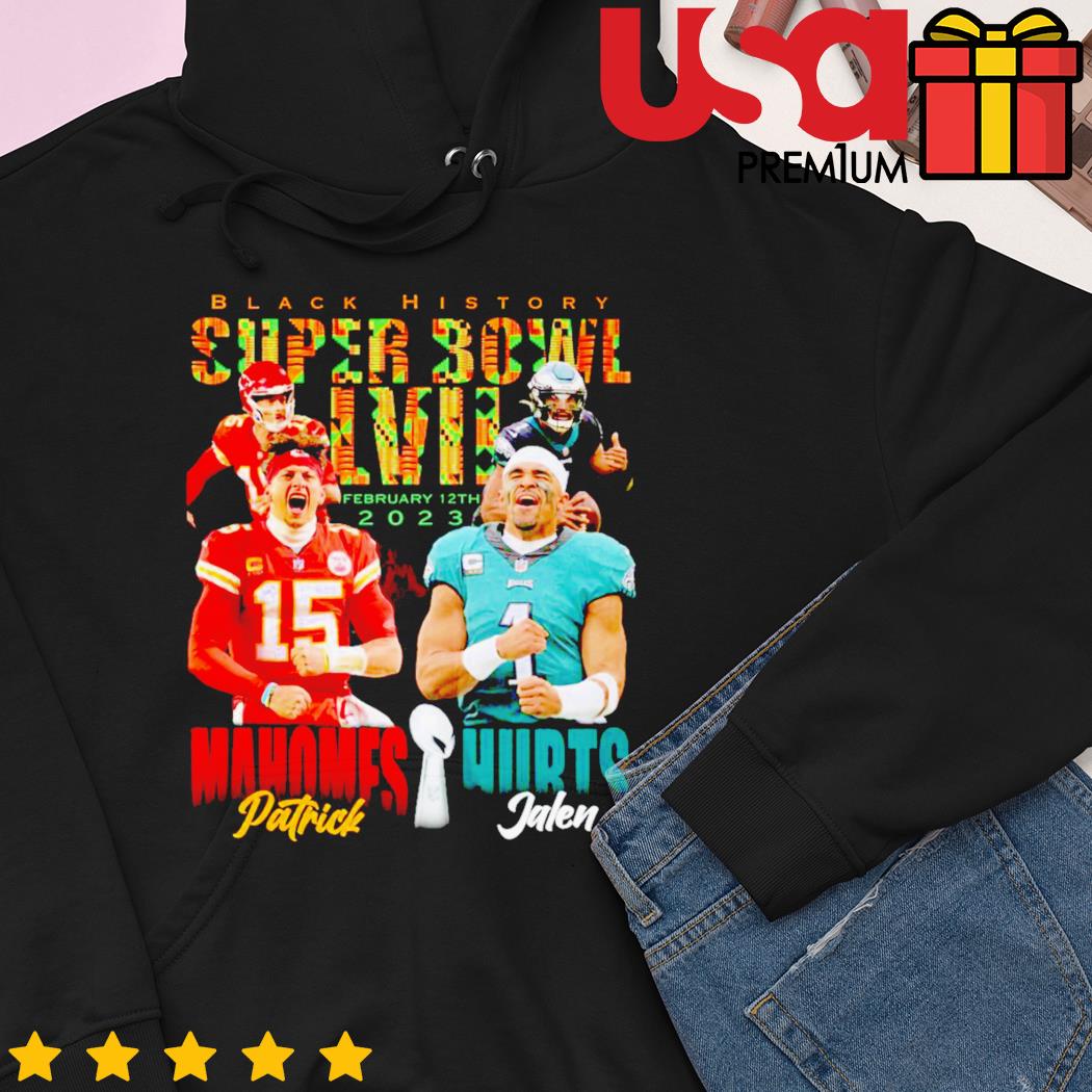 Patrick Mahomes vs Jalen Hurts Black histort super bowl LVII shirt