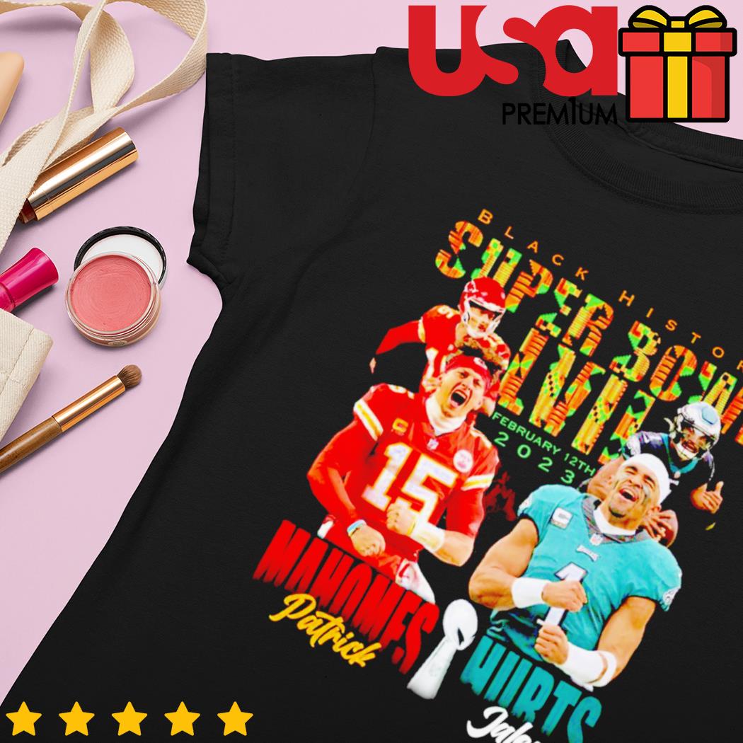 Patrick Mahomes vs Jalen Hurts Black histort super bowl LVII shirt, hoodie,  sweater and long sleeve