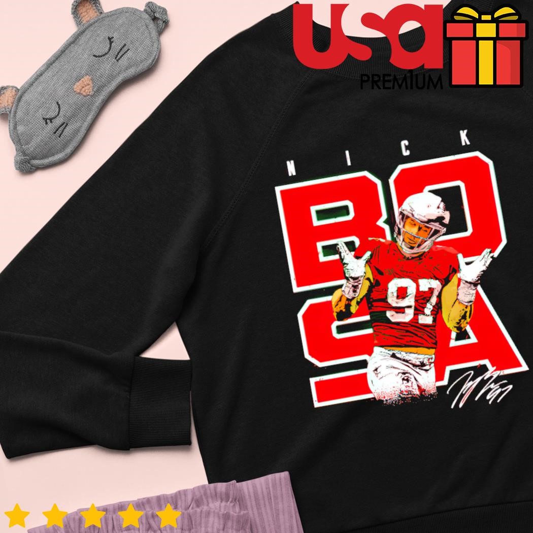 Nick Bosa 97 San Francisco 49ers player signature football poster shirt,  hoodie, sweater, long sleeve and tank top