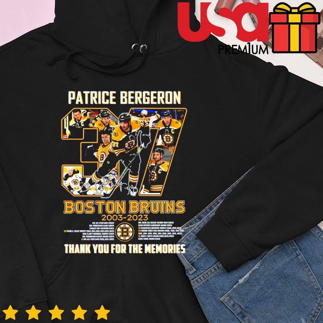 Boston Bruins Patrice Bergeron 2003-2023 Thank You For The Memories  signatures Shirt, hoodie, sweater, long sleeve and tank top