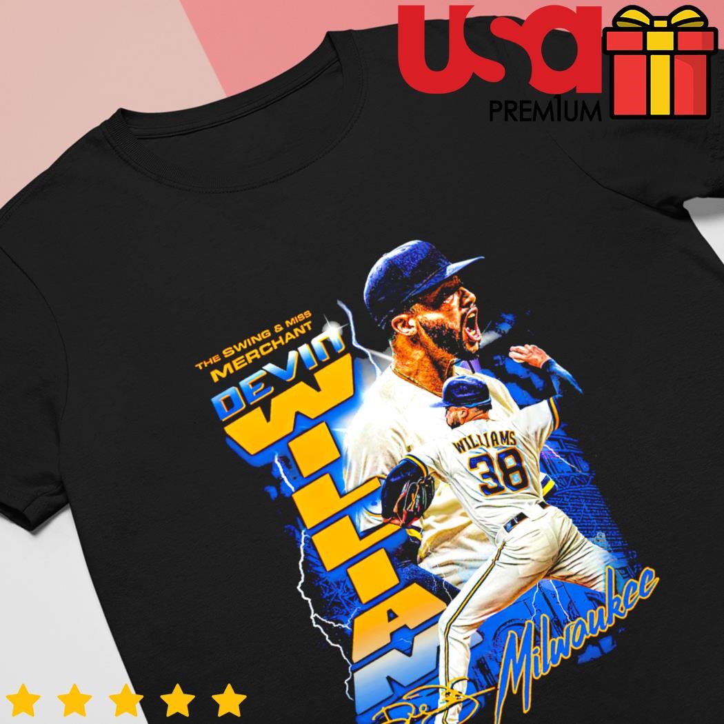 Devin Williams swing and miss merchant Milwaukee Brewers baseball shirt,  hoodie, sweater and v-neck t-shirt