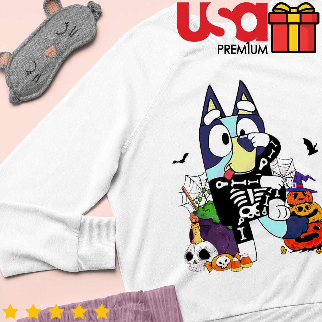 Horror Bluey Skeleton Halloween cartoon shirt, hoodie, sweater and long  sleeve