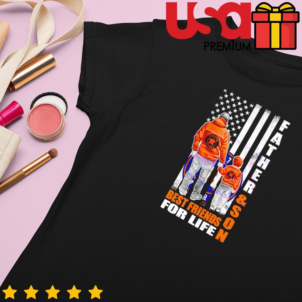 Houston Astros Father and Son Best Friends For Life USA Flag Fathers Day  t-shirt