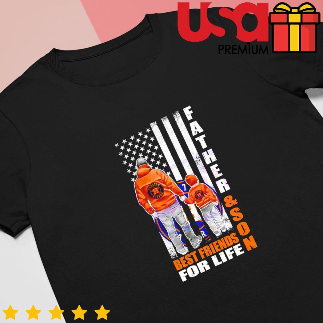 Houston Astros Father and Son Best Friends For Life USA Flag Fathers Day  t-shirt